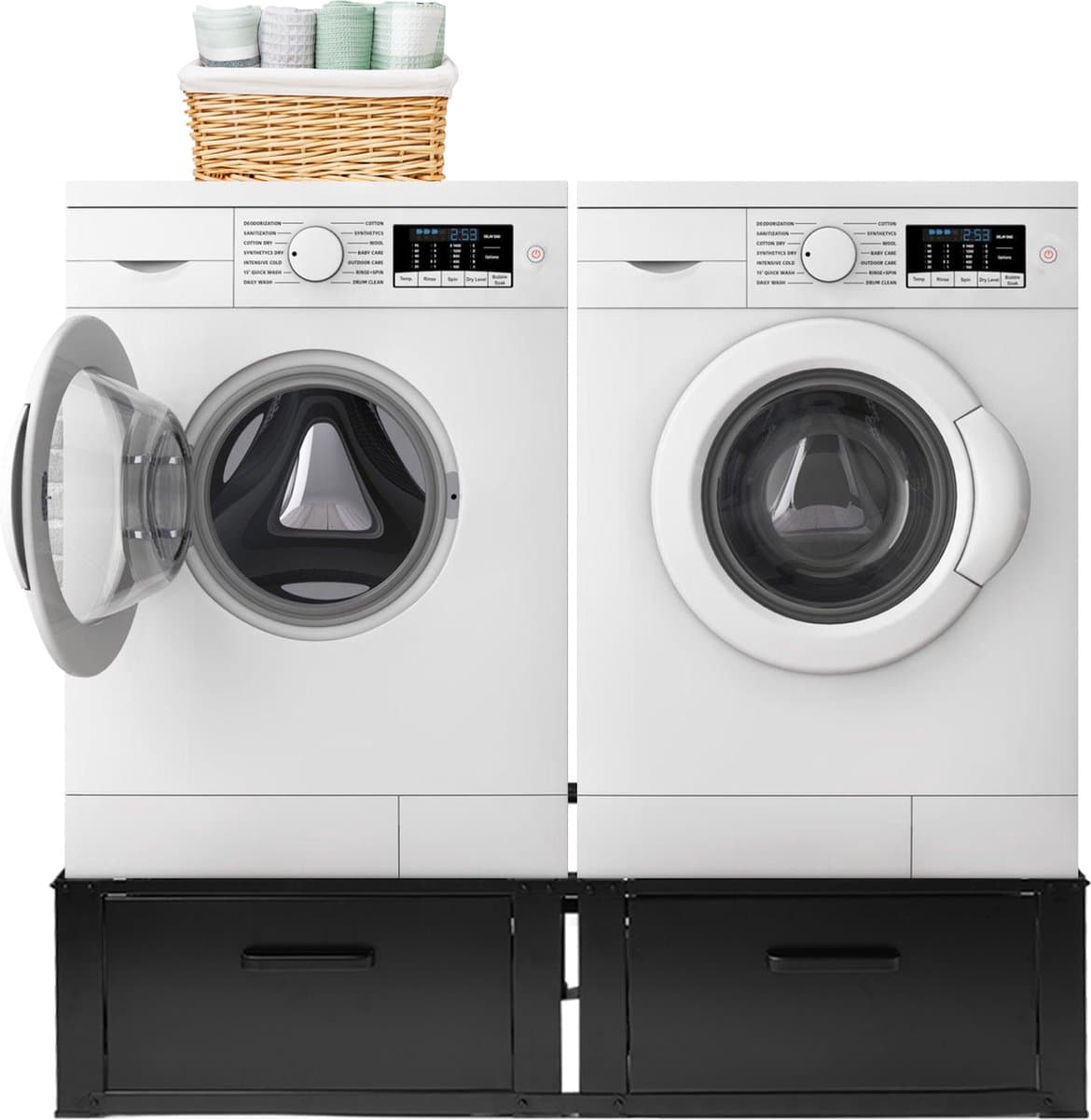Vonia Wasmachine verhoger - Dubbel - Wasmachine en Droger Verhoger - Wasmachine Verhoger met Lade - Wasmachine kast - Wasmachine ombouw - Zwart — afbeelding 1