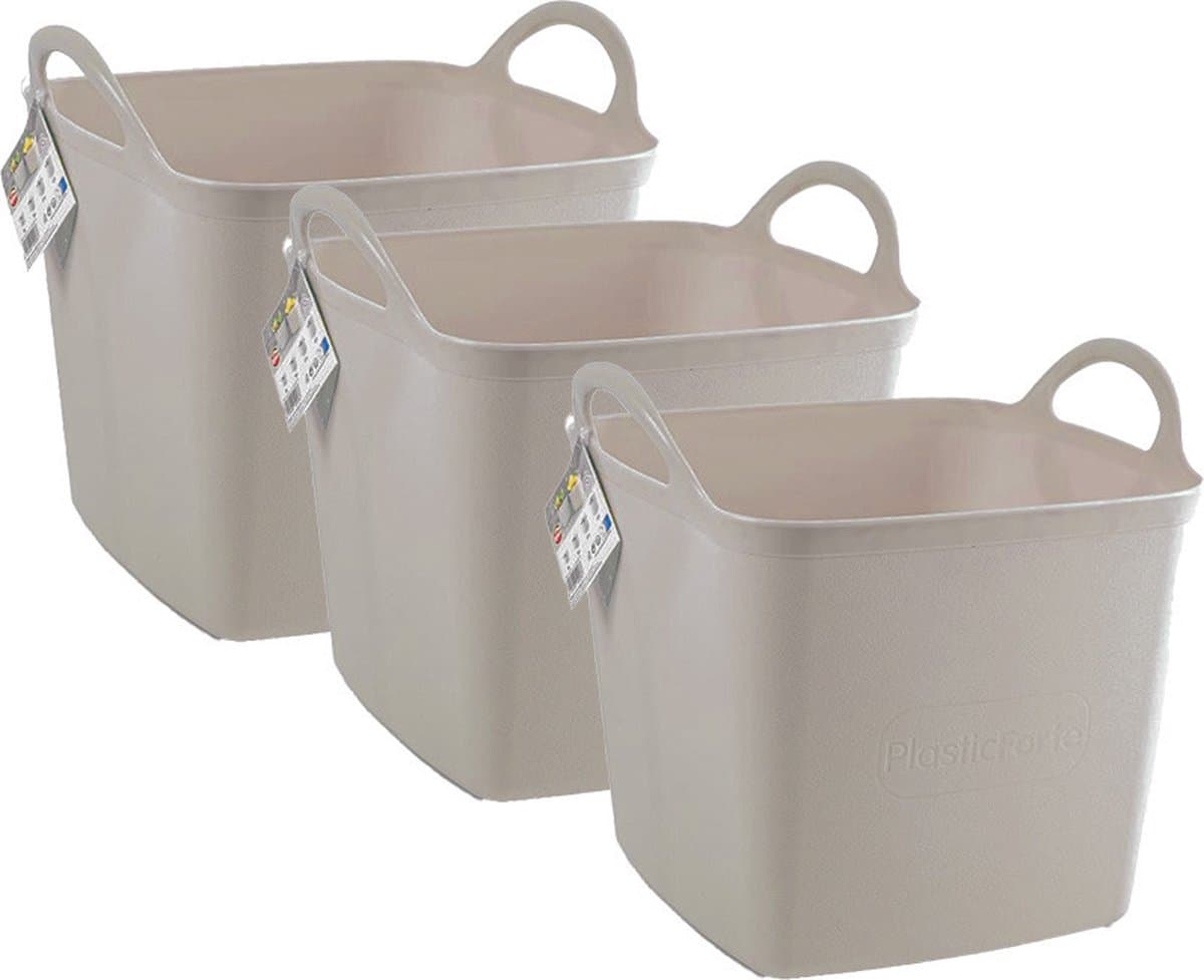Plasticforte Kuip/emmer/wasmand - 3x - flexibel - beige - 43 liter - vierkant - kunststof - 40 x 40 x 44 cm — afbeelding 1