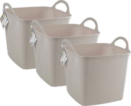 Plasticforte Kuip/emmer/wasmand - 3x - flexibel - beige - 43 liter - vierkant - kunststof - 40 x 40 x 44 cm — thumbnail 1