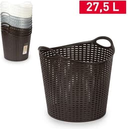 Plasticforte Gevlochten wasmand/opbergmand - 2x - flexibel - zilver - 27 liter - rond - kunststof - 40 x 37 cm — thumbnail 2