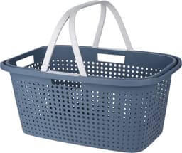 Wasmand met hengsel - 38 liter - 60 cm - blauw/wit - Draagwasmanden - Wasgoedmand - Mand met handvatten — thumbnail 3