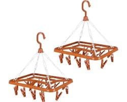 Urban Living Wasgoed droogcarrousel/droogmolen - 2x - 18 clips/knijpers - terra - kunststof - 31 x 33 cm