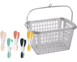 Wasknijper mandje/bakje - zilver - inclusief 36x wasknijpers - kunststof — afbeelding 1