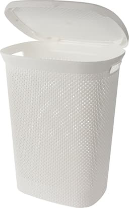 Storage Solutions Wasmand met deksel rotan gevlochten - wit - kunststof - 60L - 60x46x37 cm — thumbnail 1