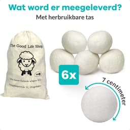 The Good Life Shop XL Drogerballen - Set van 6 XL wasbollen voor wasdroger - Inclusief opbergzak - Wasverzachter vervanging - Energie besparen -Duurzaam organisch wol - Valentijnsdag — thumbnail 2