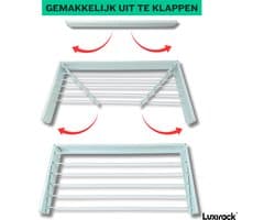 Luxirack Wanddroogrek - Wit - 100 cm - 6m Drooglengte - Incl. Boormal - Droogrek Inklapbaar - Wasrek Hangend - Uitklapbaar - Muur - Ophangbaar