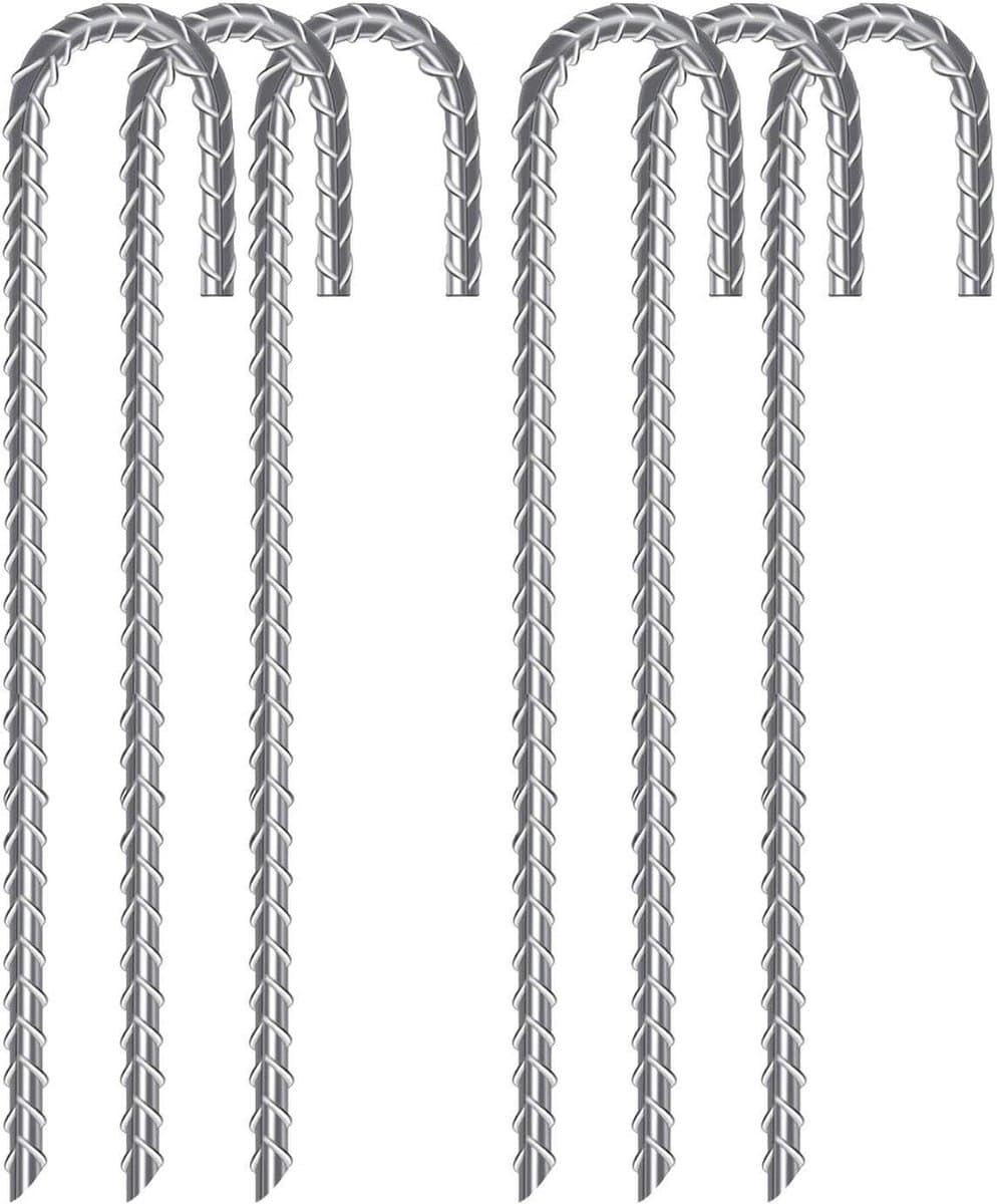 Zware J-haak wapening stakes - 6 stuks, verzinkt staal, grondankers voor tenten en trampolines — afbeelding 1