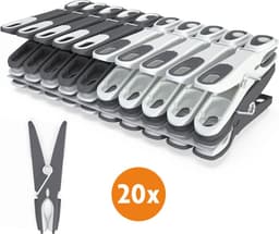 LaundrySpecialist Wasknijpers soft grip - Grijs/wit - 20 stuks - extra lang en stevig - Gemaakt van 85% gerecycled materiaal - wasknijpers plastic - wasknijpers kunststof - knijpers plastic - Made in EU — thumbnail 1