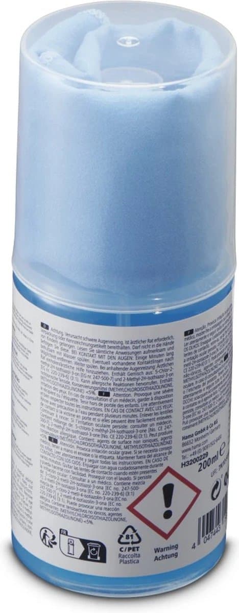 Hama Beeldschermreiniger Spray 200 ml + Reinigingsdoekje — afbeelding 1
