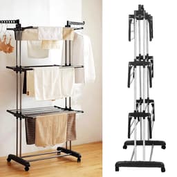 Alora Droogtoren - Kleding Droogrek - Inklapbaar - Inclusief Wielen - Droogtoren met Wieltjes - 20m Drooglengte - Grijs — thumbnail 5