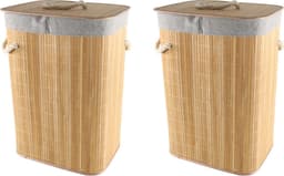 2x Bamboe houten wasmanden/wasgoedmanden 29 x 39 x 57 cm - Wassen artikelen - Was sorteren/verzamelen - Wasmand/wasgoedmand - Hoge wasmand — thumbnail 1