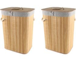 2x Bamboe houten wasmanden/wasgoedmanden 29 x 39 x 57 cm - Wassen artikelen - Was sorteren/verzamelen - Wasmand/wasgoedmand - Hoge wasmand