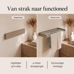 Beige wanddroogrek - 80cm 4 meter drooglengte - inklapbaar - wasrek hangend - droogrek uitvouwbaar — thumbnail 3