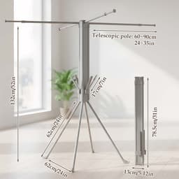 SHANNA Metalen Wasrek Inklapbaar - Staand Droogrek 132cm - Draagbaar opvouwbaar droogrek - In hoogte verstelbaar - Buiten & Binnen bruikbaar — thumbnail 4