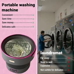Stervia Opvouwbare Mini Wasmachine - Campingwasmachine - Centrifuge - 13 Liter - 3 Reinigingsmodi - Zwart - 32 x 32 x 33,5 cm — thumbnail 5