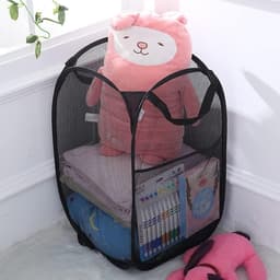 Wasmand Set van 2 Zwarte Pop-Up Wasmanden - Grote Inhoud - Opvouwbare Netwasmand met Handgrepen - Opbergen Kleding Speelgoed - Slaapkamer Badkamer — thumbnail 5