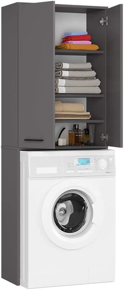 Badkamerkast voor Wasmachine FIN / Hoge Wasmachinekast met 2 Deuren / AKORD Furniture Factory / Grafietgrijs / 64 x 180 x 30 cm — thumbnail 2
