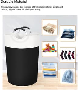 Opbergtrommel - Opvouwbare wasmand - Grote capaciteit - Opbergruimte met handvat - Wasmand - Ronde vuile wasmand, geschikt voor thuisgebruik (zwart) — thumbnail 4