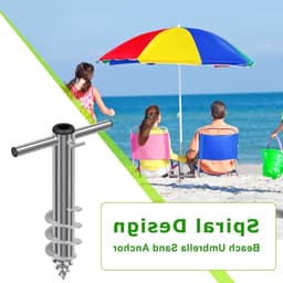 Parasol grondanker voor patio, schroef in de grond houder, 42 cm aardspike basis voor parasol met 3-5 cm paal, ideaal voor strand en tuin. — thumbnail 5