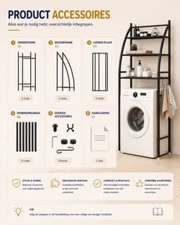 MeubelsvanJoep wasmachine ombouw rek zwart 166 x 65 x 25 cm - Wasmachine rek met opbergruimte zwart - Wasmachine rek bovenlader zwart - Wasmachine rek voorlader zwart - Toilet kast - Wc meubel - Wc kast — thumbnail 5