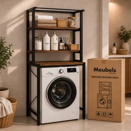MeubelsvanJoep wasmachine ombouw rek zwart 178 x 50 x 70 cm - Wasmachine rek met opbergruimte zwart - Wasmachine rek bovenlader zwart - Wasmachine rek voorlader zwart - Toilet kast - Wc meubel - Wc kast — thumbnail 4