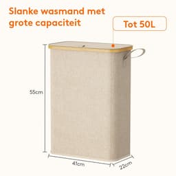 Wasmand - 50 Liter - Wasmand met Deksel - Uitneembare Waszakken - Beige - Opvouwbare Wasbox voor Badkamer & Slaapkamer — thumbnail 5