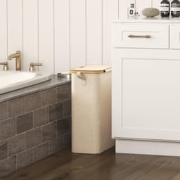 Wasmand - 50 Liter - Wasmand met Deksel - Uitneembare Waszakken - Beige - Opvouwbare Wasbox voor Badkamer & Slaapkamer — thumbnail 4