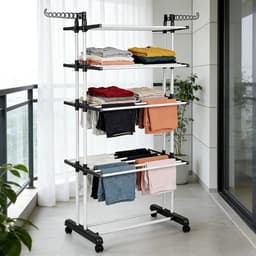 Linkforu - Verrijdbaar Kledingrek - Droogrek - Met 3 Opbergplanken - Wielen - Ruimtebesparend - 170CM - Multifunctioneel — thumbnail 5