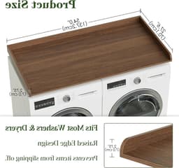 Organisatie en Opslag voor de Wasruimte, Houten Werkblad voor Wasmachine en Droger, Walnoot Afwerking — thumbnail 5