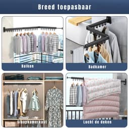 YOR® Wanddroogrek Inklapbaar - Wanddroogrek - Zwart - ‎120cm x 3cm x 9cm; 1.07 kg — thumbnail 5