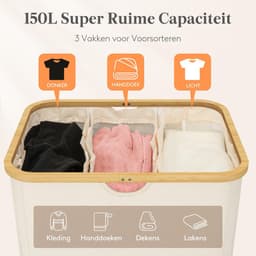 Cosensi - Dailygoods - Dailygoody - Lifewit Wasmand - Grote wasmand met deksel - Beige - Kleding sorteren - 150 liter wasmand voor slaapkamer en badkamer — thumbnail 2