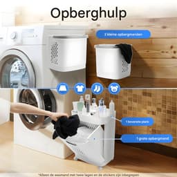 2-Laags Wasmand met Wielen – Multifunctionele Laundry Sorter met Uitneembare Wasmand – Badkamer Opberg Organizer – Grijs/Wit — thumbnail 4