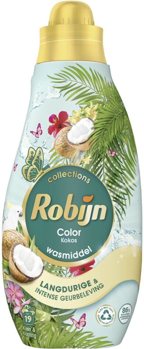 Robijn - Klein & Krachtig Wasmiddel Kokos Sensation 19 Wasbeurten - 8 x 665 ml - Voordeelverpakking — afbeelding 1