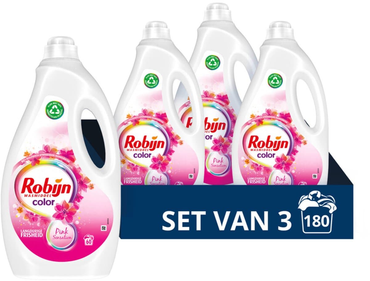 Robijn - Vloeibaar Wasmiddel Color Pink Sensation 60 Wasbeurten - 3 x 3 liter - Voordeelverpakking — afbeelding 1