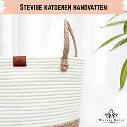 Woning Decor® Wasmand 100L XXL – Katoenen Wasmand – Opbergmand – Wassorteerder – Beige/Wit — thumbnail 5