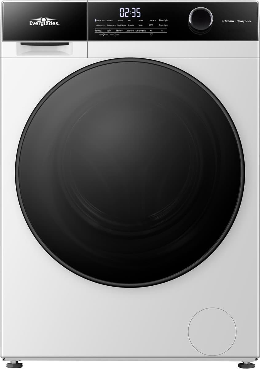 Everglades EVWM81421AW - Wasmachine 8KG - Arctic White - Energieklasse A-20% - Stoomfunctie - 15 Programma's - 5 Jaar Garantie — afbeelding 1