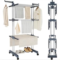 Damenzo - Droogrek - Wasrek - Droogtoren - Droogrek inklapbaar - Droogtoren - 3 Niveaus - Afmeting 125 × 65 × 176 cm - Ijzer — thumbnail 1