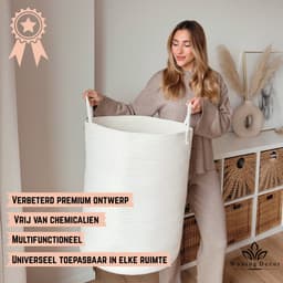 Woning Decor® Wasmand 100L XXL – Katoenen Wasmand – Opbergmand – Wassorteerder – Wit — thumbnail 3