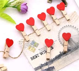 Mini Houten Knijpers - Decoratieve Clips - Foto's Ophangen - Hartvormig Design - 10 Stuks - Rood — thumbnail 5