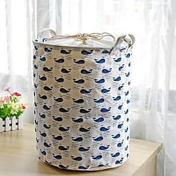 1-delige set - Wasmand - Katoen/linnen wasmand - Opbergemmer - Opbergtas - Opvouwbaar - Katoen/linnen materiaal - Waterdicht - Geschikt voor het opbergen van vuile kleding, speelgoed en huishoudelijke artikelen - 43*35 cm - Wit met walvismotief — thumbnail 3