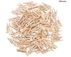TOVBMUP Mini wasknijpers - Duurzaam hout - 25 mm kleine houten wasknijpers - Fotoklemmen - Hobbyklemmen - 100 stuks