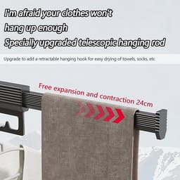 Multifunctioneel opvouwbaar aluminium wanddroogrek voor binnen en buiten met 360° draaibare haken voor balkon — thumbnail 4