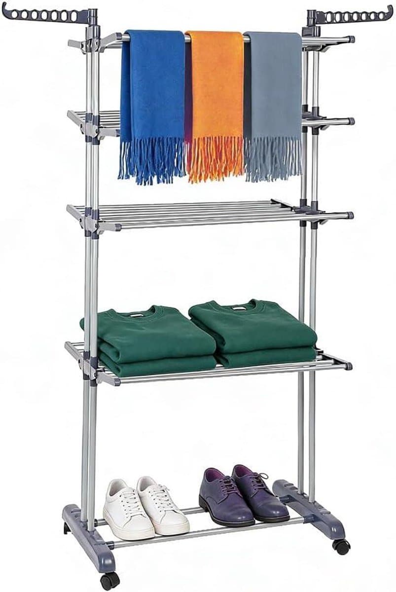 Droogrek voor binnen - Opvouwbare droogtoren - Kleding snel drogen - Inklapbare voeten - 75 x 64 x 170 cm — afbeelding 1