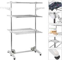 Droogrek Toren - Wasdroger Rek - Kleding Drogen - 6 Inklapbare Vleugels - 72x56x152 cm - Zilver — thumbnail 5