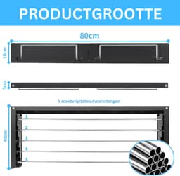 HEZIVO® Droogrek Muur - Wasrek Muurbevestiging - Opvouwbaar Wanddroogrek - Uitklapbaar Handdoekrek - 80 cm - Wit — thumbnail 4