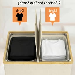 Dubbele Wasmand met Deksel en 2 Afneembare Vakken, 140 L, Ideaal voor Badkamer, Slaapkamer en Wasruimte, Beige — thumbnail 5