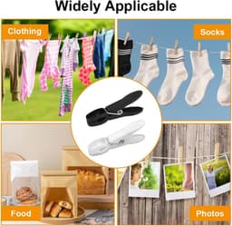 Wasknijpers met Mandje - Kledingklemmen Set - Kleding Drogen - Antislip en Windbestendig - 60 stuks - Zwart Wit — thumbnail 5