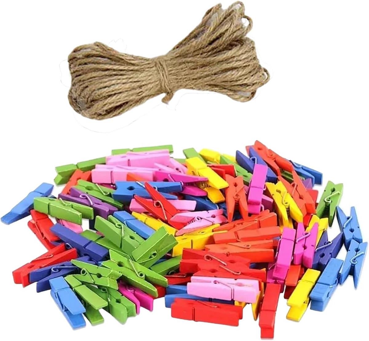 Houten Knijpers - Mini Clips - Ambachtelijke Decoratie - Stevig Ontwerp - 100 Stuks - Gekleurd — afbeelding 1