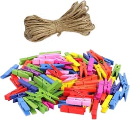Houten Knijpers - Mini Clips - Ambachtelijke Decoratie - Stevig Ontwerp - 100 Stuks - Gekleurd — thumbnail 1