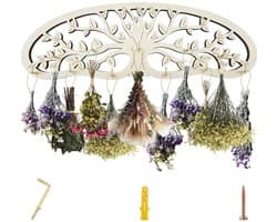 Dailygoods - Houten Kruiden Droogrek - Wandmontage met 11 Haken voor Droge Planten en Decoratie